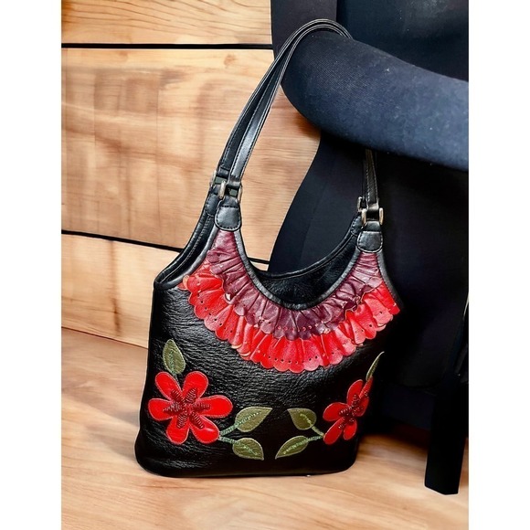 Y2K Isabella Fiore Leather Floral Applique Shoulder/Handbag - Picture 9 of 9